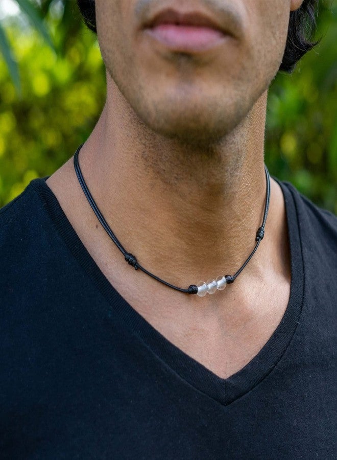 Luck Strings قلادة من خرز الكوارتز الشفاف من لاك سترينجز، معقودة بحبل نايلون قابل للتعديل - قلادة كريستالية للجنسين - Image 4